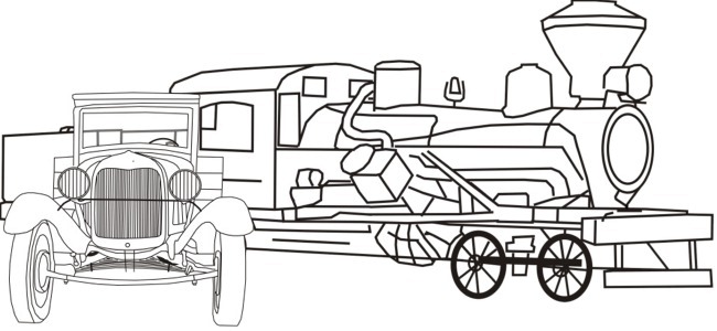 Antique Truck and Steam Locomotive outline