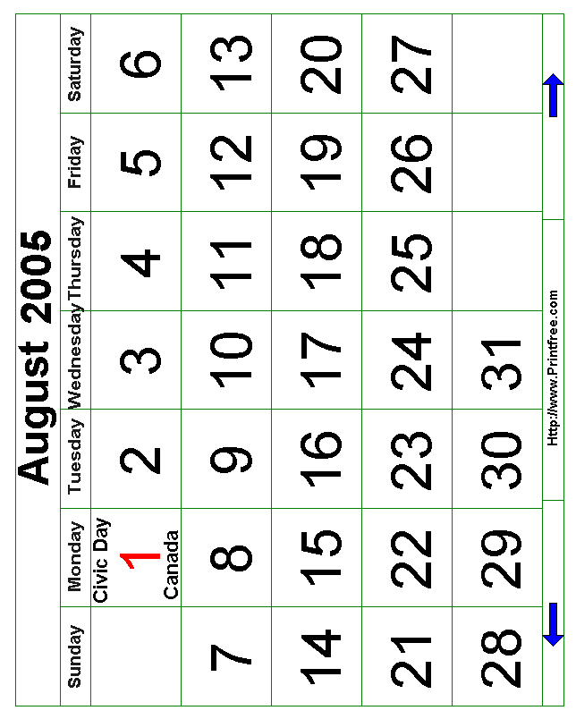 Bold August 2005 Calendar Image