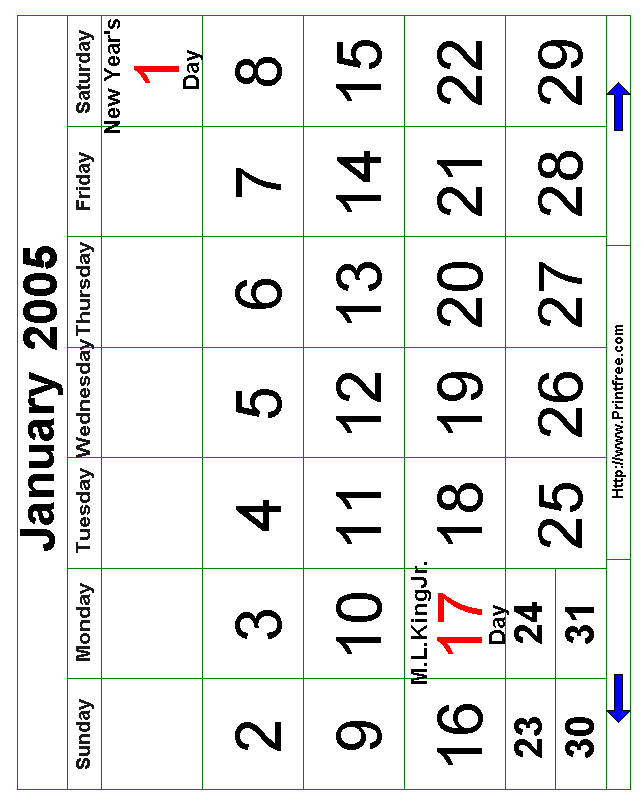 January 2005 Bold Calendar Image