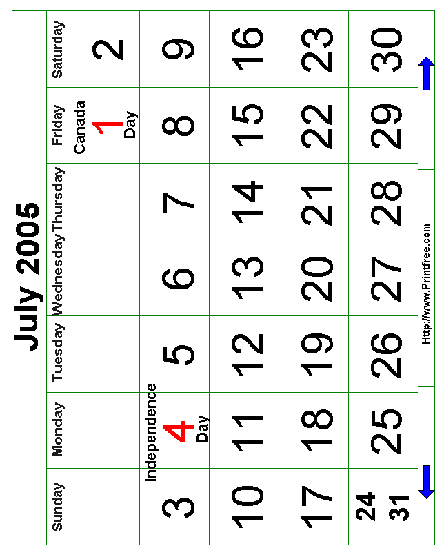 Bold July 2005 Calendar Image