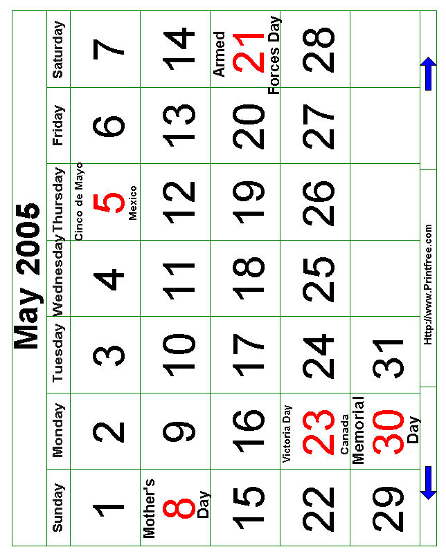 Bold May 2005 Calendar Image