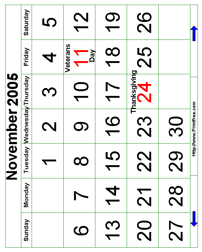 Bold November 2005 Calendar Image