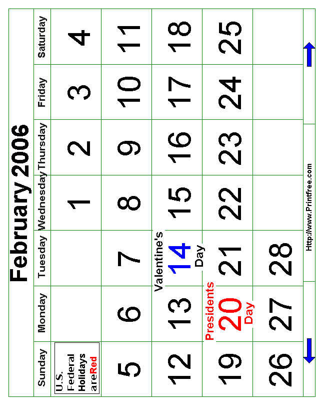 Bold February 2006 Calendar Image