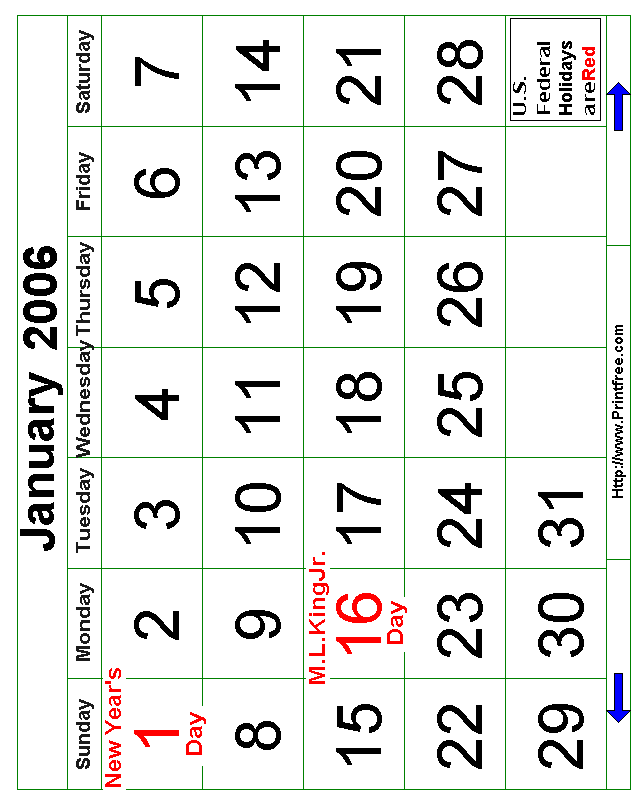 Bold January 2006 Calendar Image