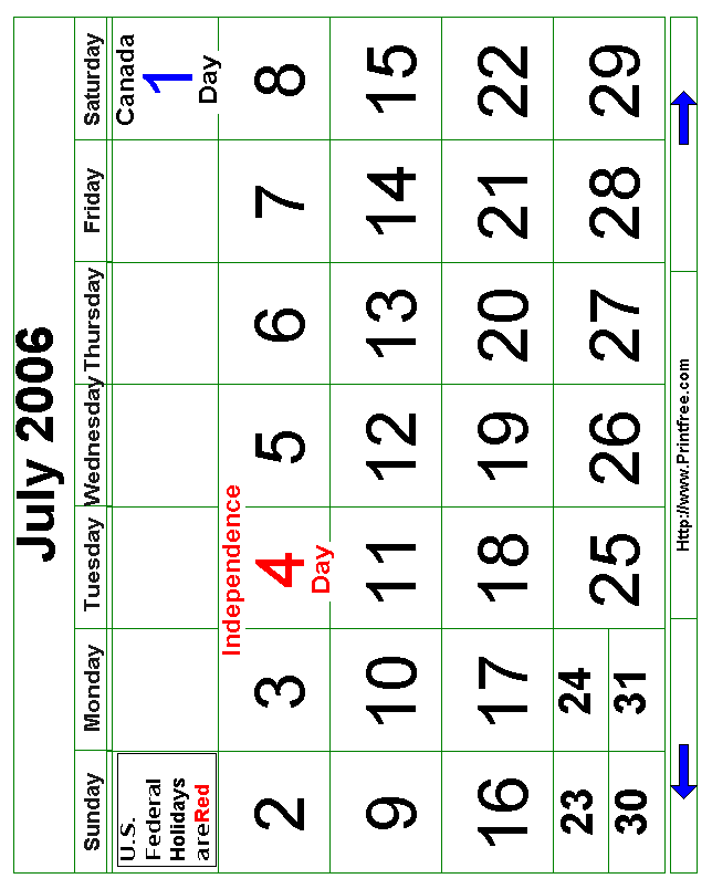 Bold July 2006 Calendar Image