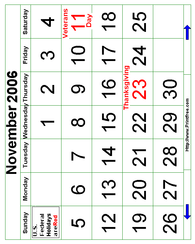 Bold November 2006 Calendar Image