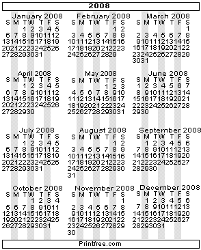 2008 calendar image