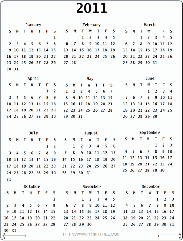 Calendar 2011 in word format
