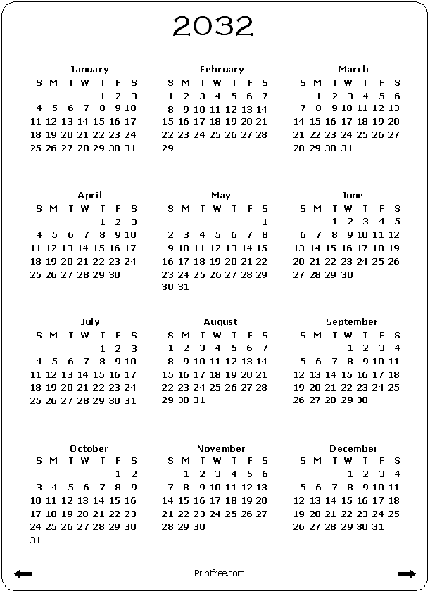 2032 Calendar