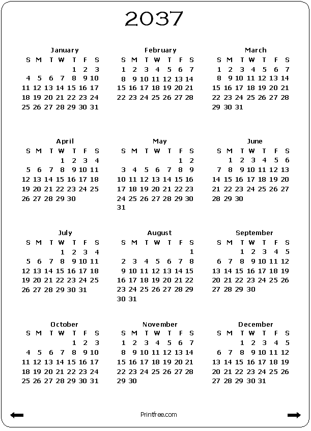  2037 Calendar.