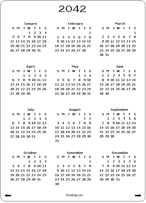 2042 Calendar