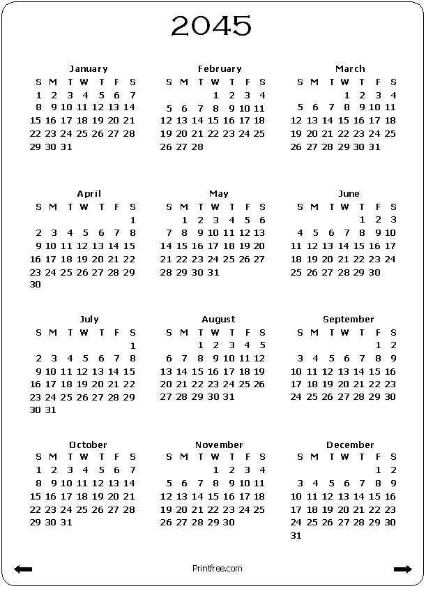 2045 Calendar