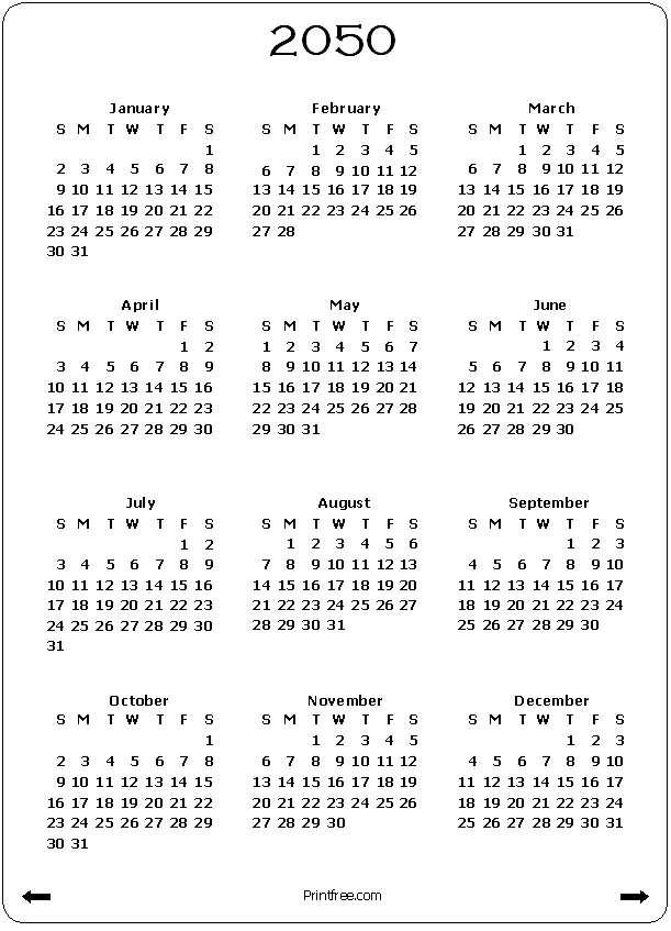 2050 Calendar