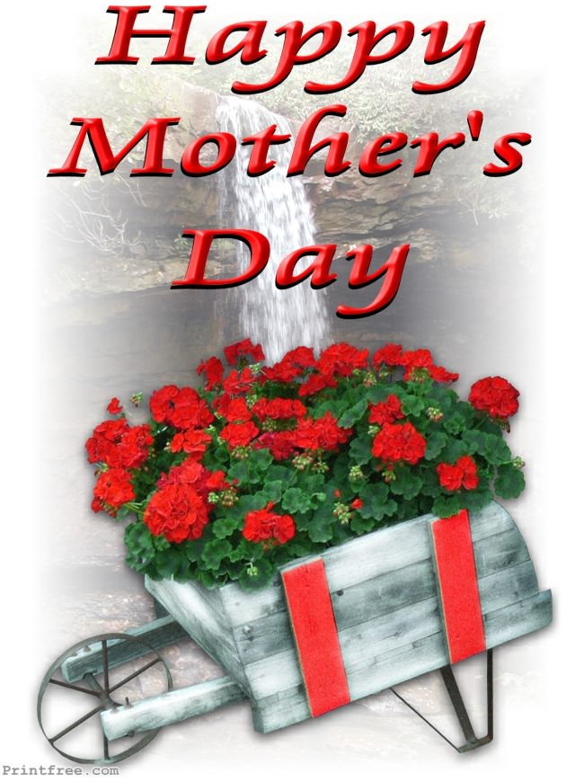 Large mothers day cart with red flowers to print