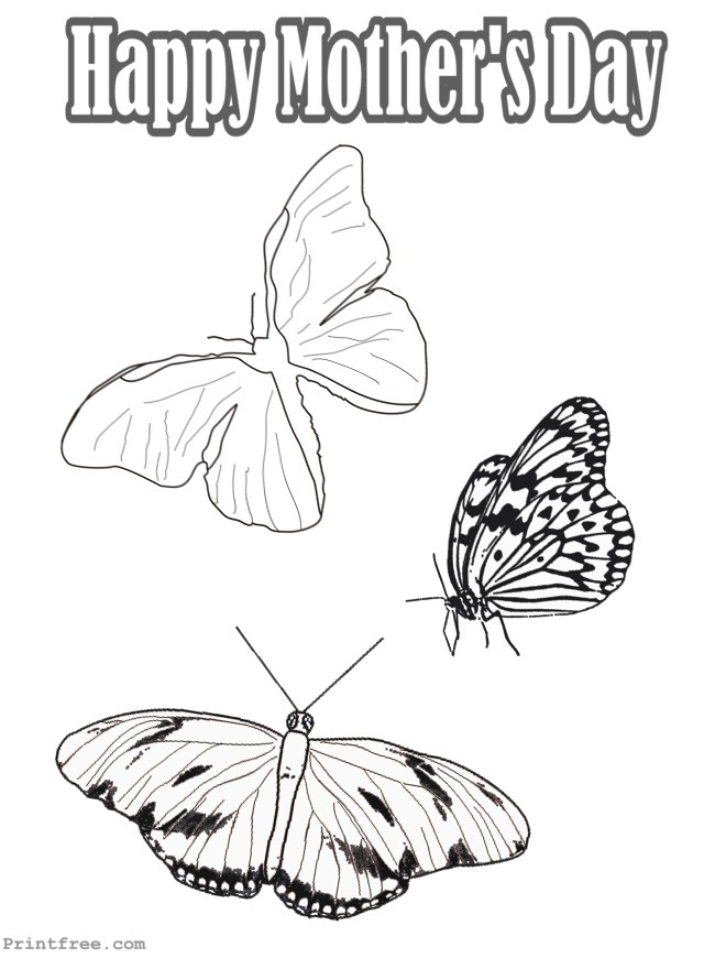 Happy Mothers Day butterflies coloring decoration