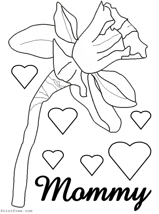 Mommy flower coloring with hearts decoration